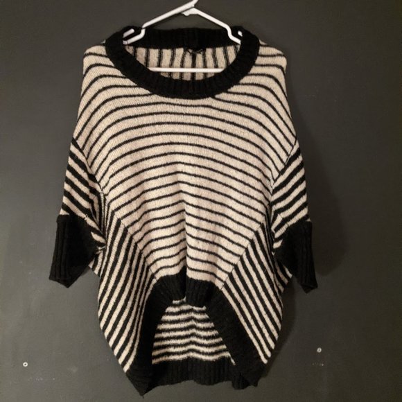 Slouchy Stripey High-Low Shawl Sweater - Picture 1 of 2